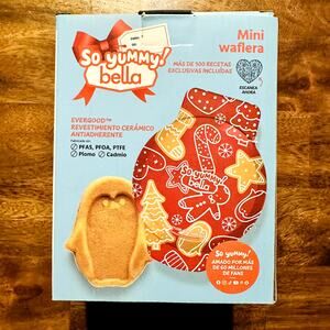 So Yummy Bella Penguin Waffle Maker Mini 4" Waffles Ceramic Nonstick Red Cover